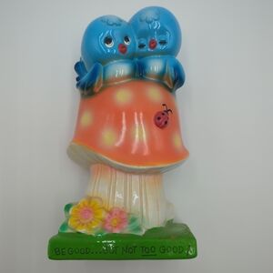American Greetings Two Blue Birds Mushroom Sculpture Be Good Japan Vintage 1971